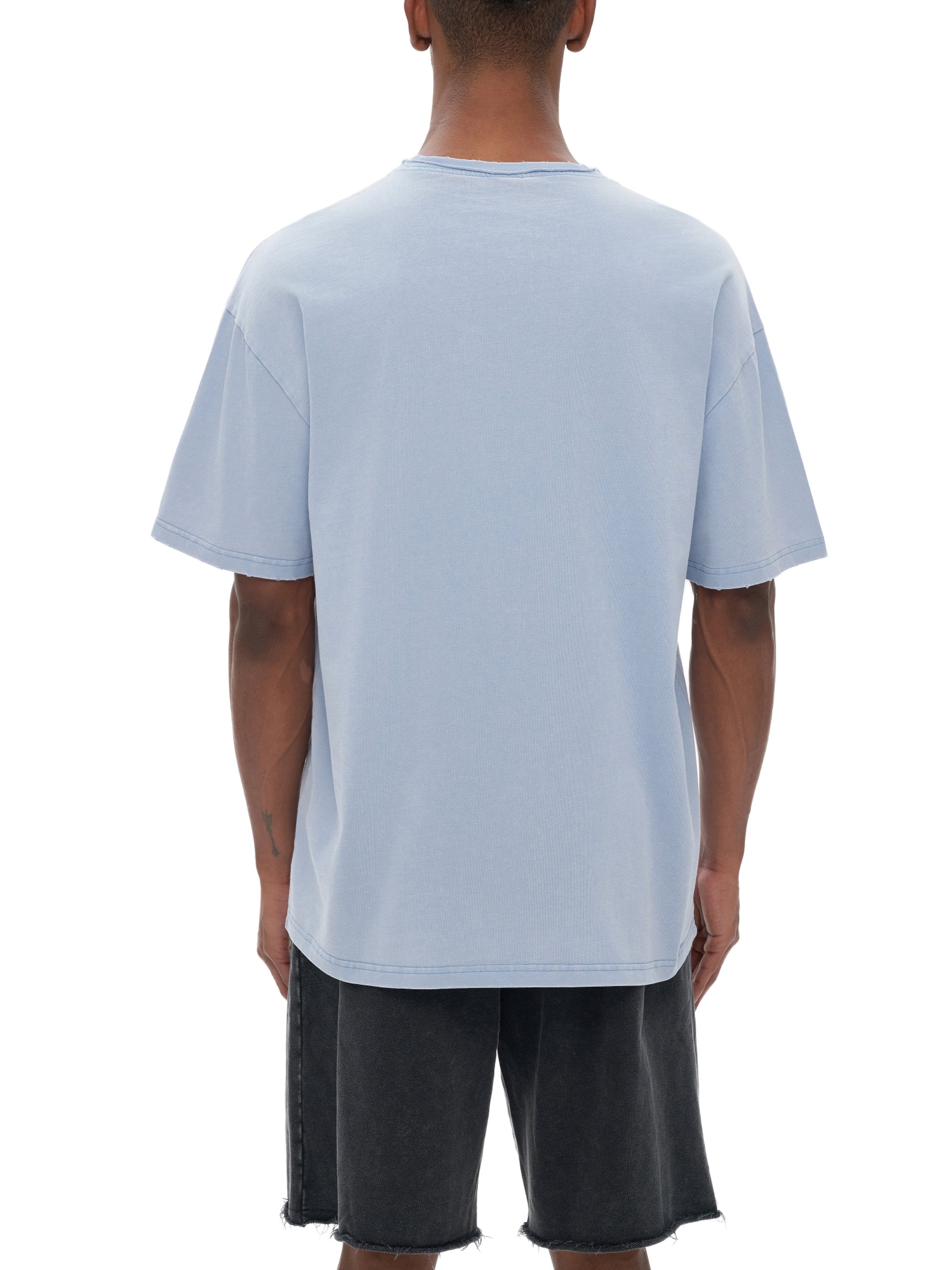 Double Neckline Scattered Edge Frayed Vintage Washed T-Shirt - 250 GSM