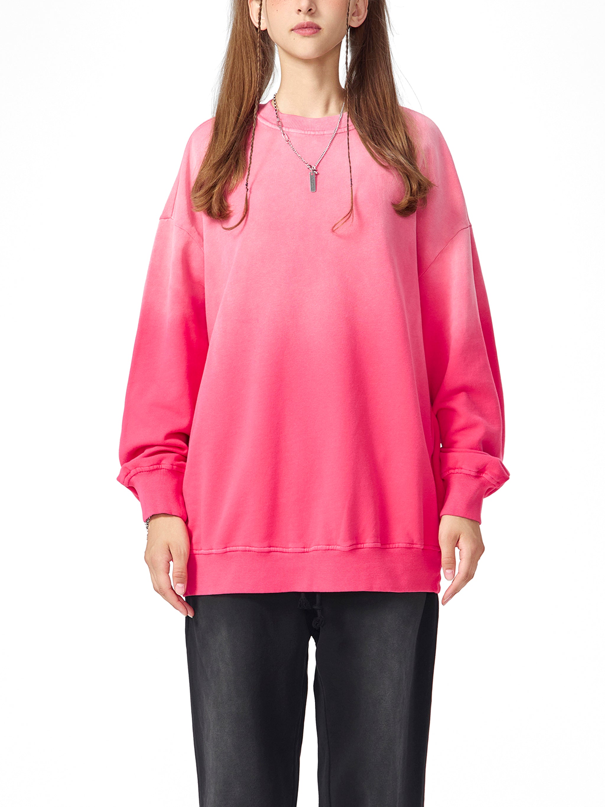 Effortless Athleisure Pure Cotton Handcrafted Monkey Wash Drop-Shoulder Sweatshirt