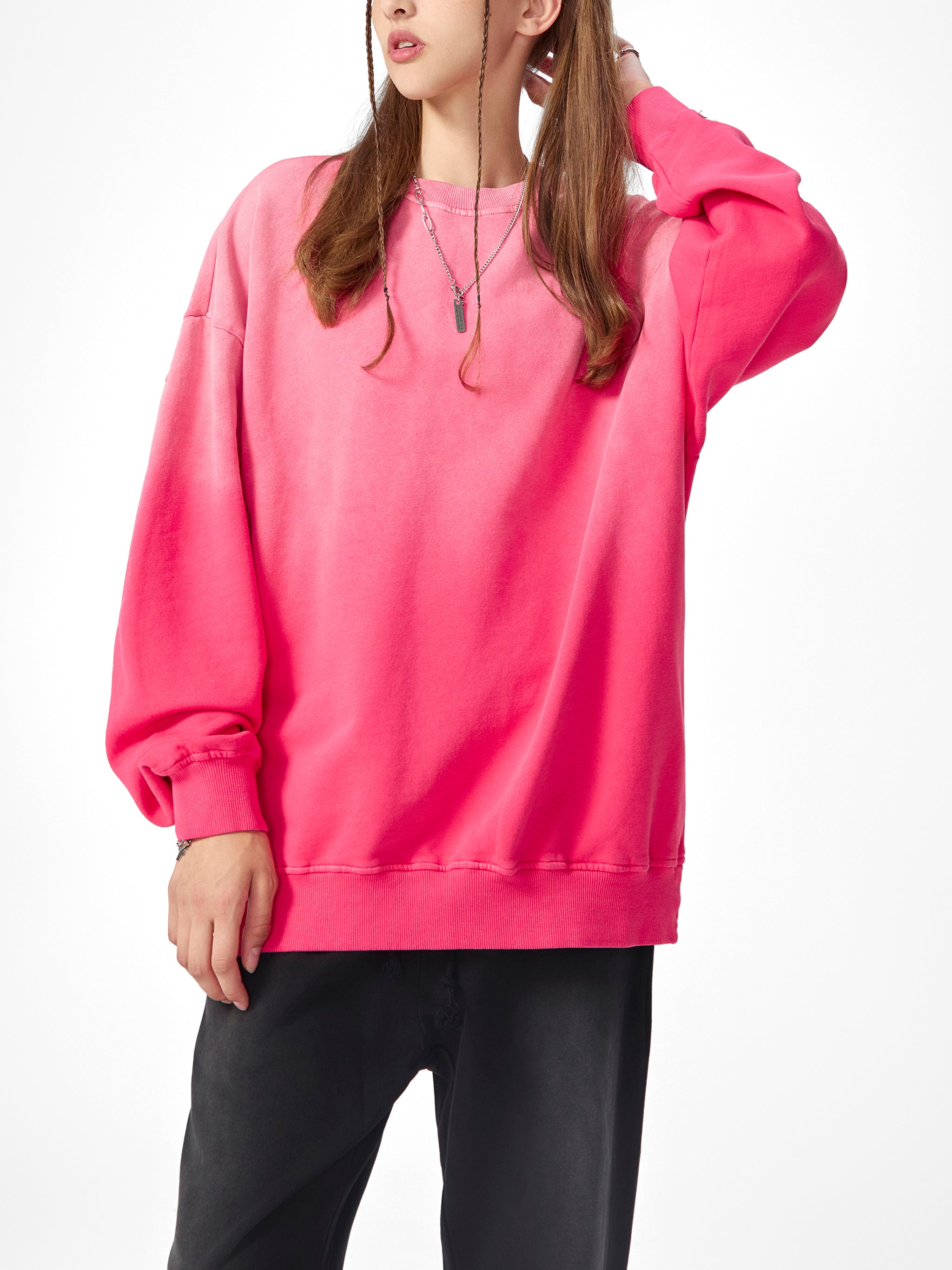 Effortless Athleisure Pure Cotton Handcrafted Monkey Wash Drop-Shoulder Sweatshirt